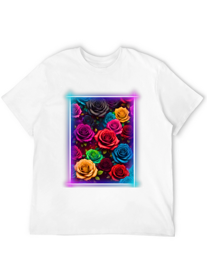 Neon Roses Graphic Tee - Vibrant Floral Design