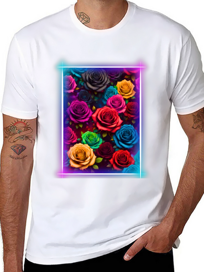 Neon Roses Graphic Tee - Vibrant Floral Design