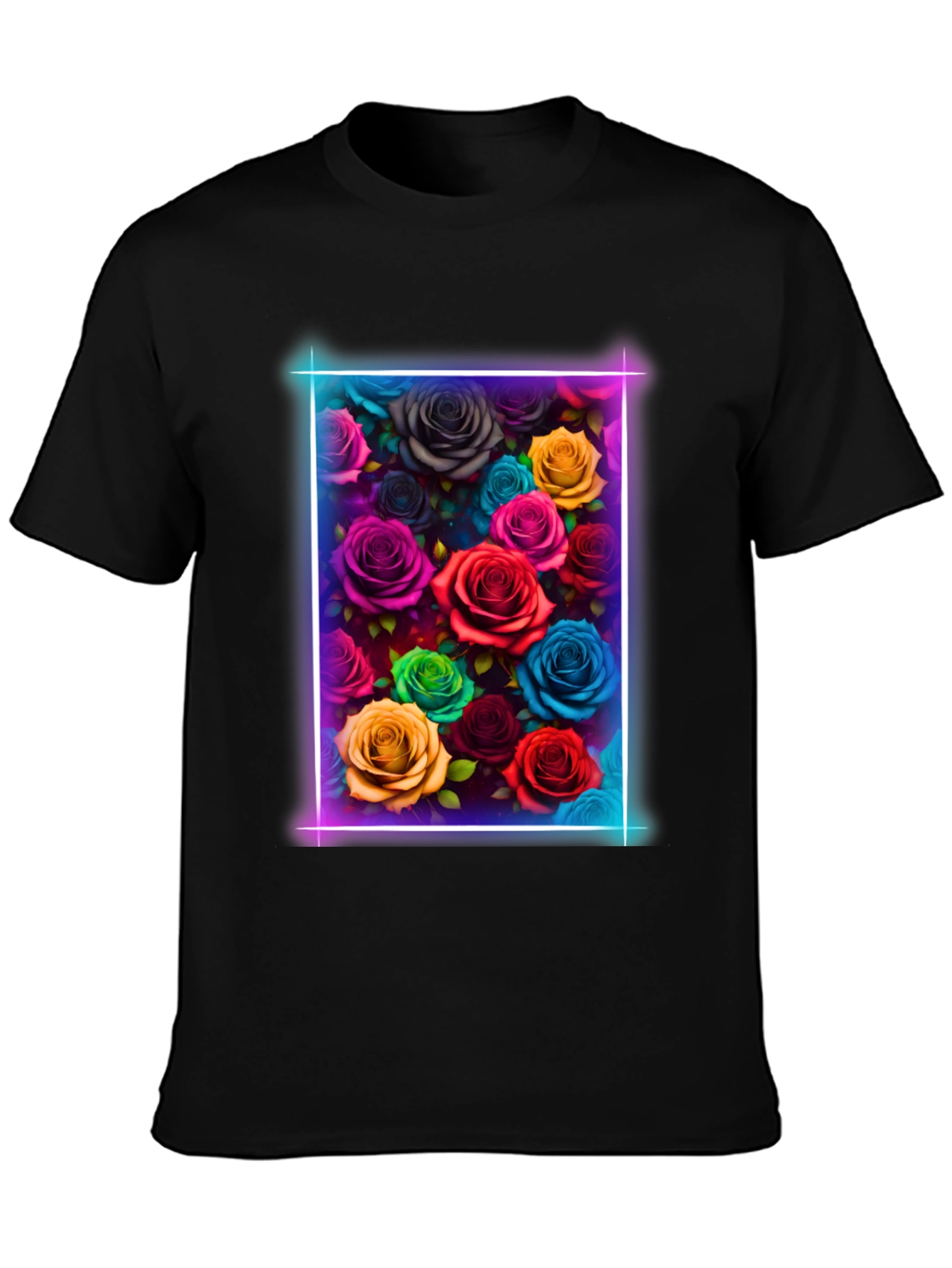 Neon Roses Graphic Tee - Vibrant Floral Design