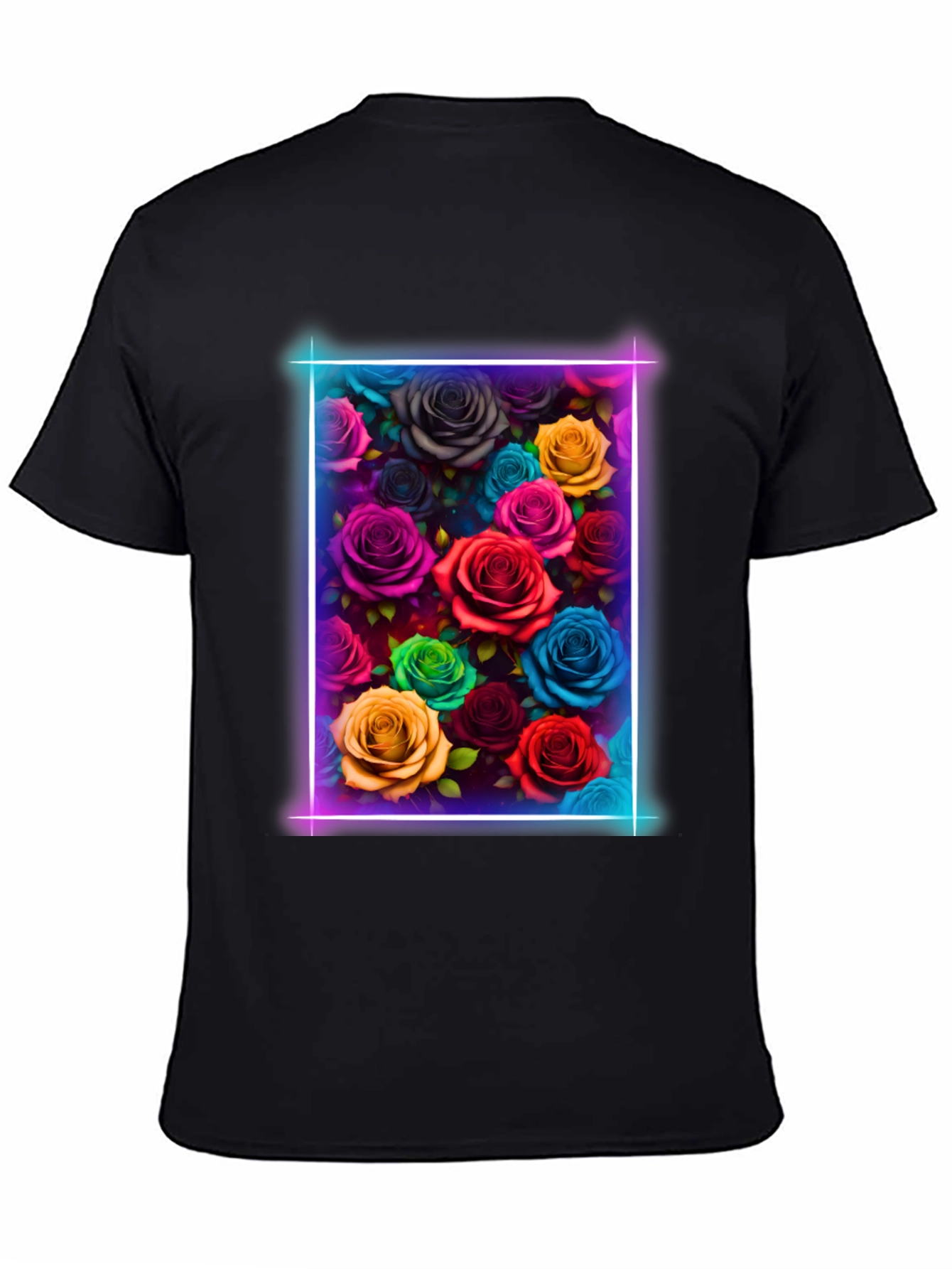 Neon Roses Graphic Tee - Vibrant Floral Design
