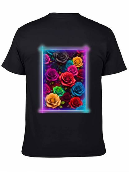 Neon Roses Graphic Tee - Vibrant Floral Design