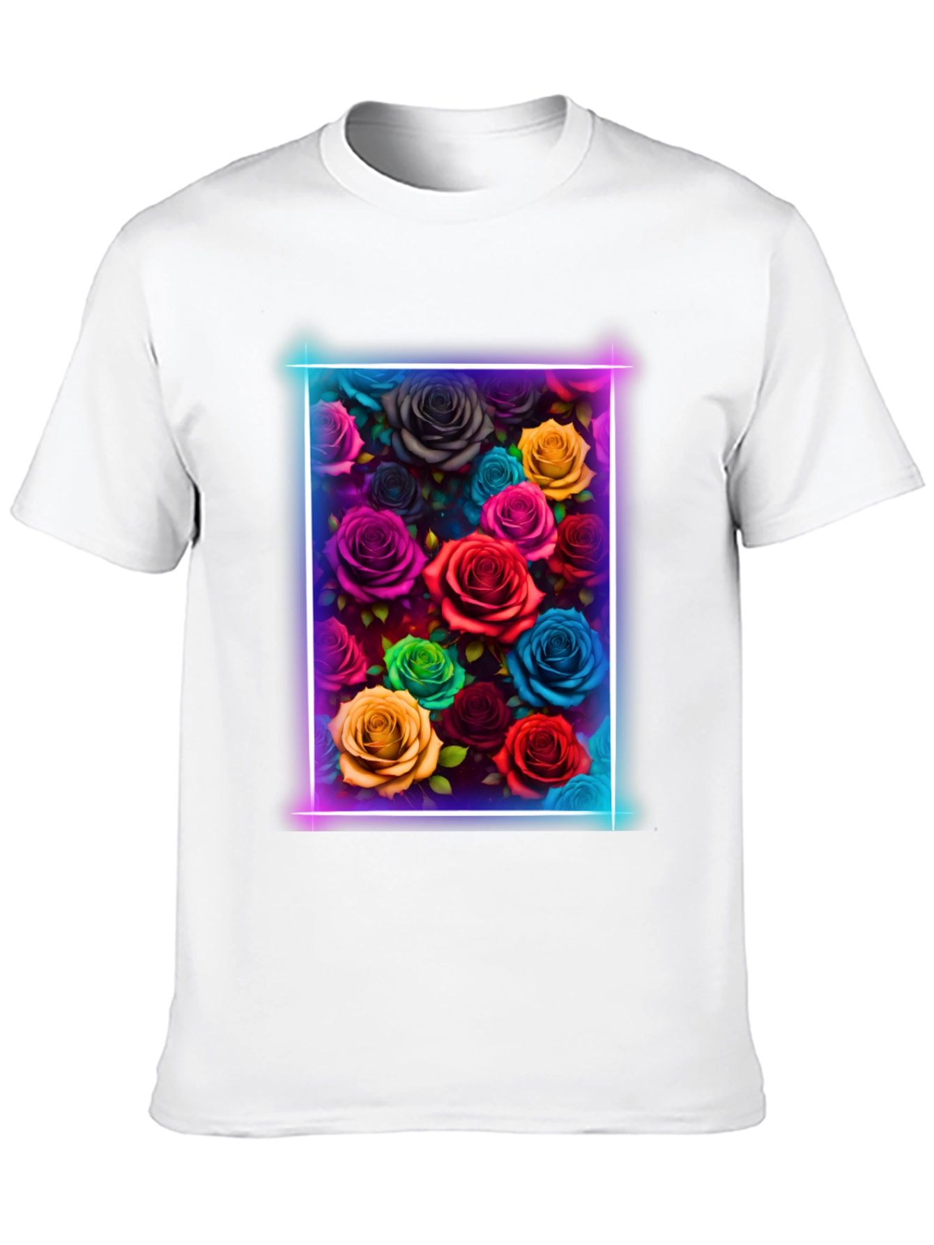 Neon Roses Graphic Tee - Vibrant Floral Design