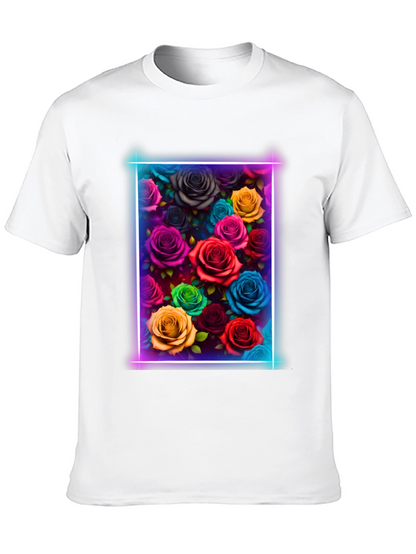 Neon Roses Graphic Tee - Vibrant Floral Design
