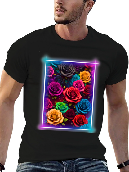 Neon Roses Graphic Tee - Vibrant Floral Design