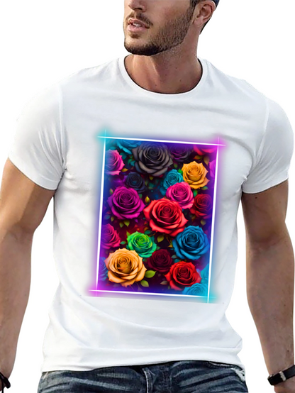 Neon Roses Graphic Tee - Vibrant Floral Design