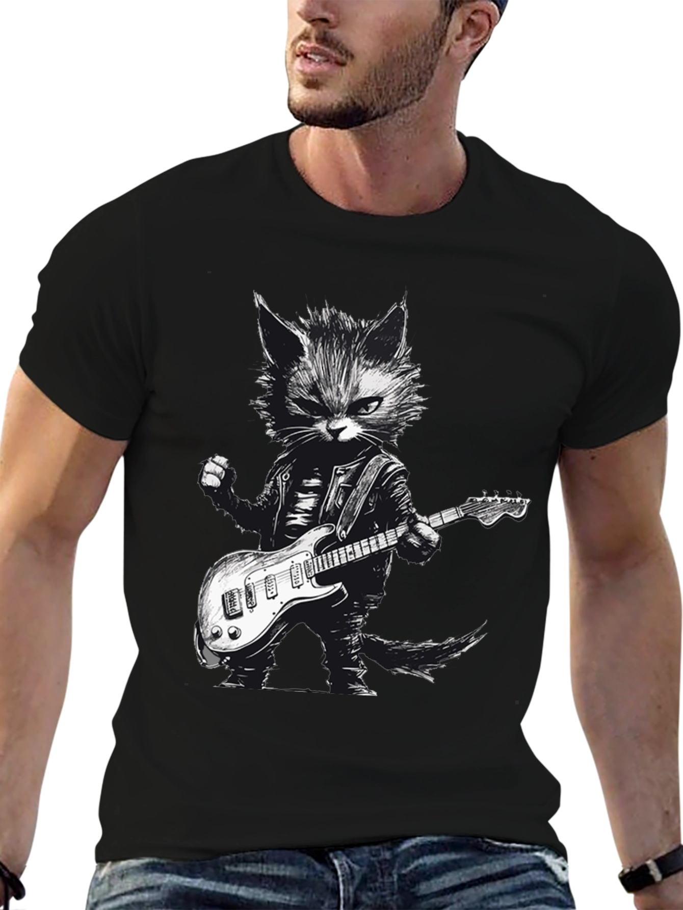 Cool Cat Guitarist Graphic Tee