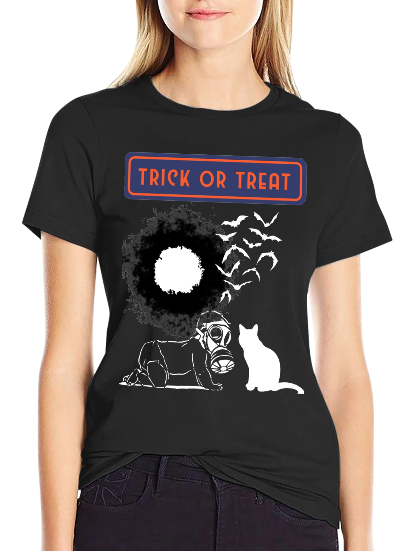 Halloween Trick or Treat T-Shirt with Cat