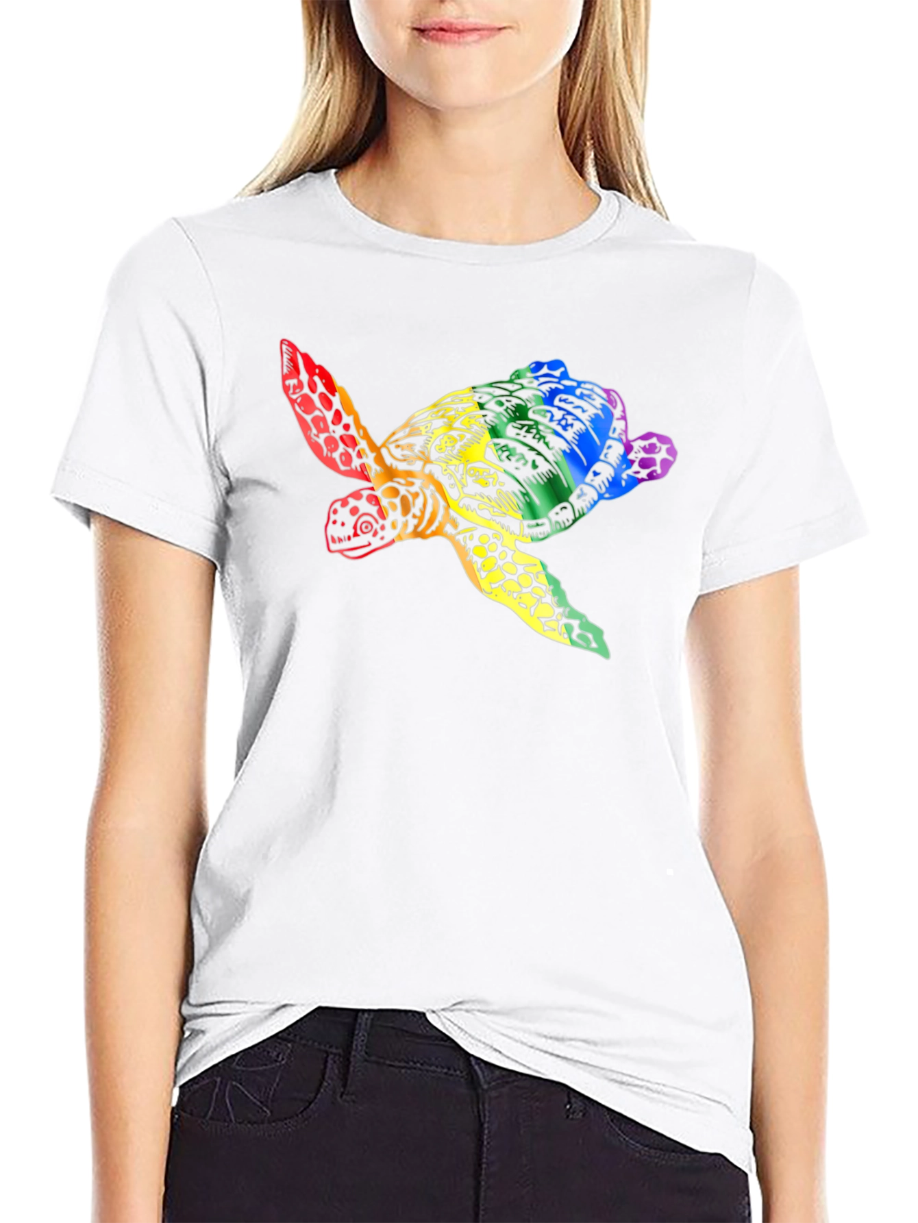 Rainbow Turtle Graphic Tee - Black Unisex T-Shirt