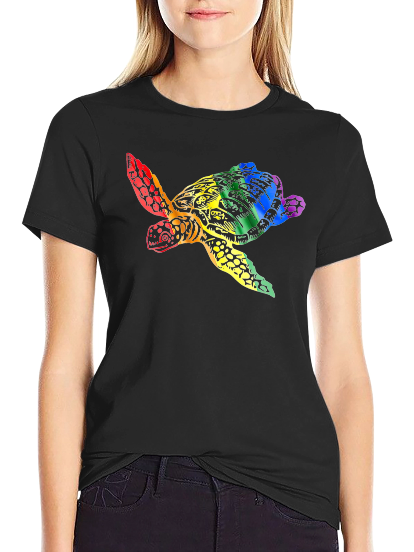 Rainbow Turtle Graphic Tee - Black Unisex T-Shirt