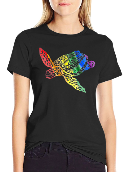 Rainbow Turtle Graphic Tee - Black Unisex T-Shirt
