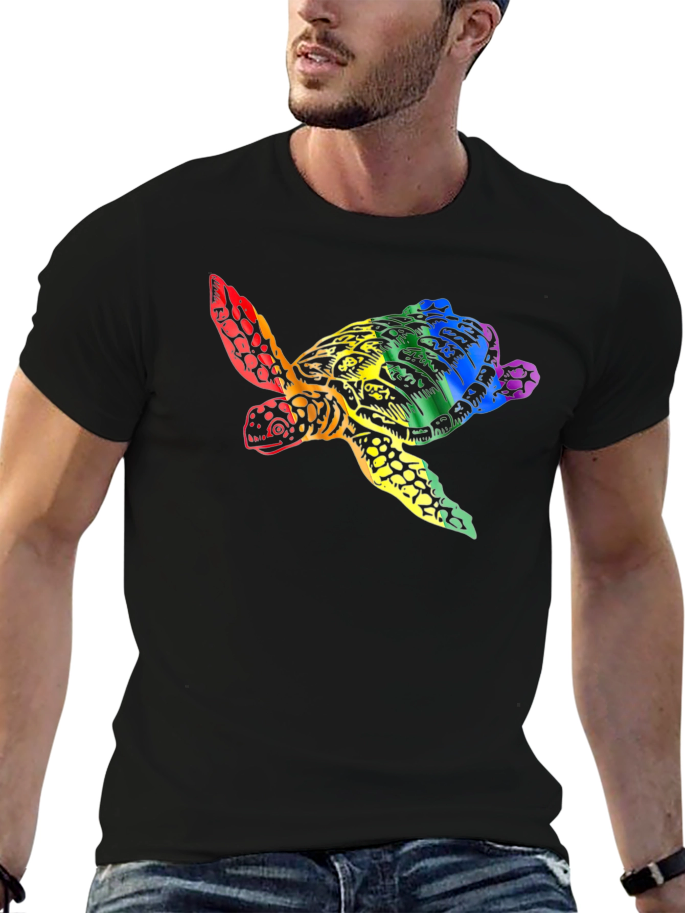 Rainbow Turtle Graphic Tee - Black Unisex T-Shirt