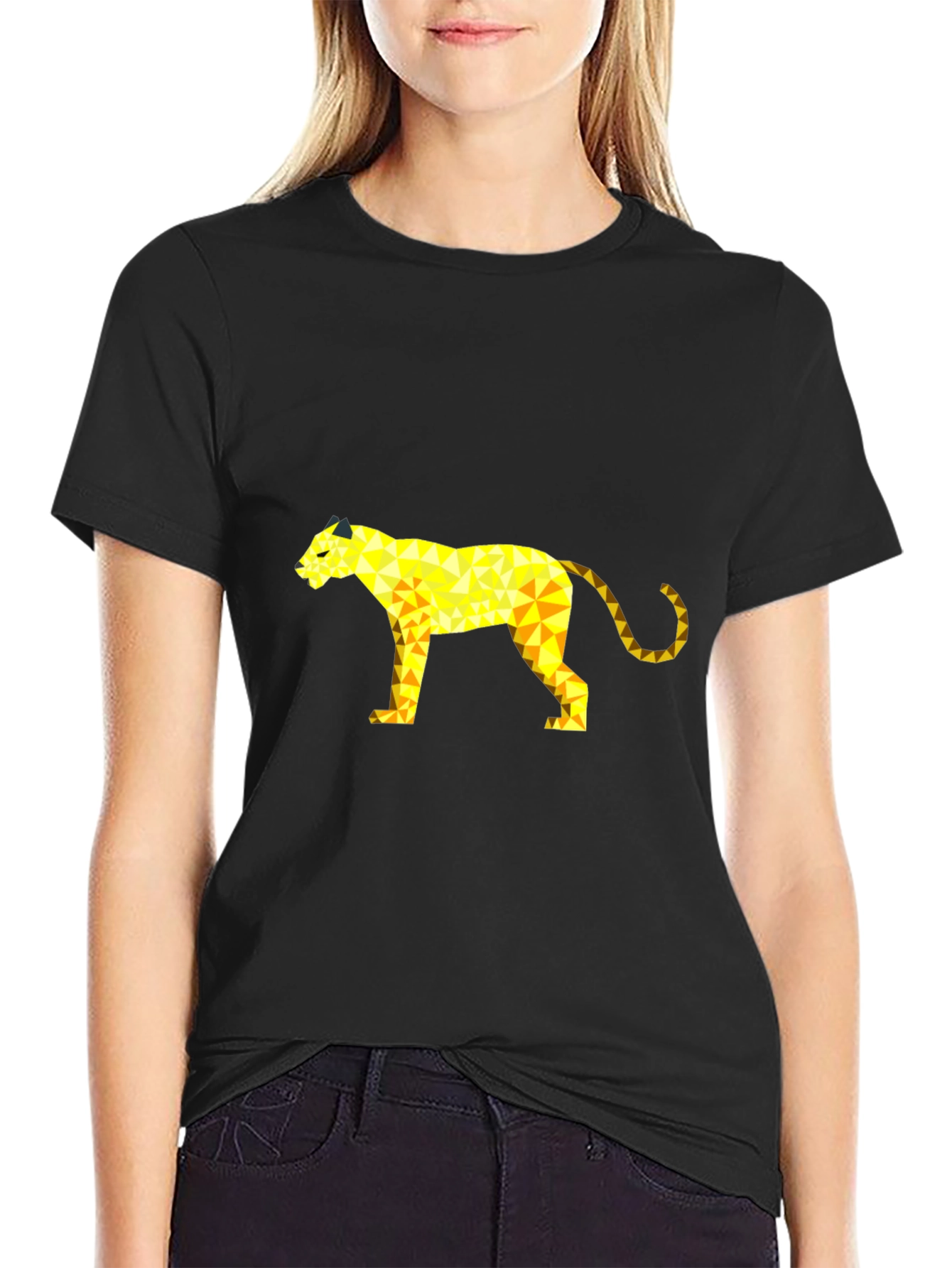 Geometric Panther Graphic Tee - Black