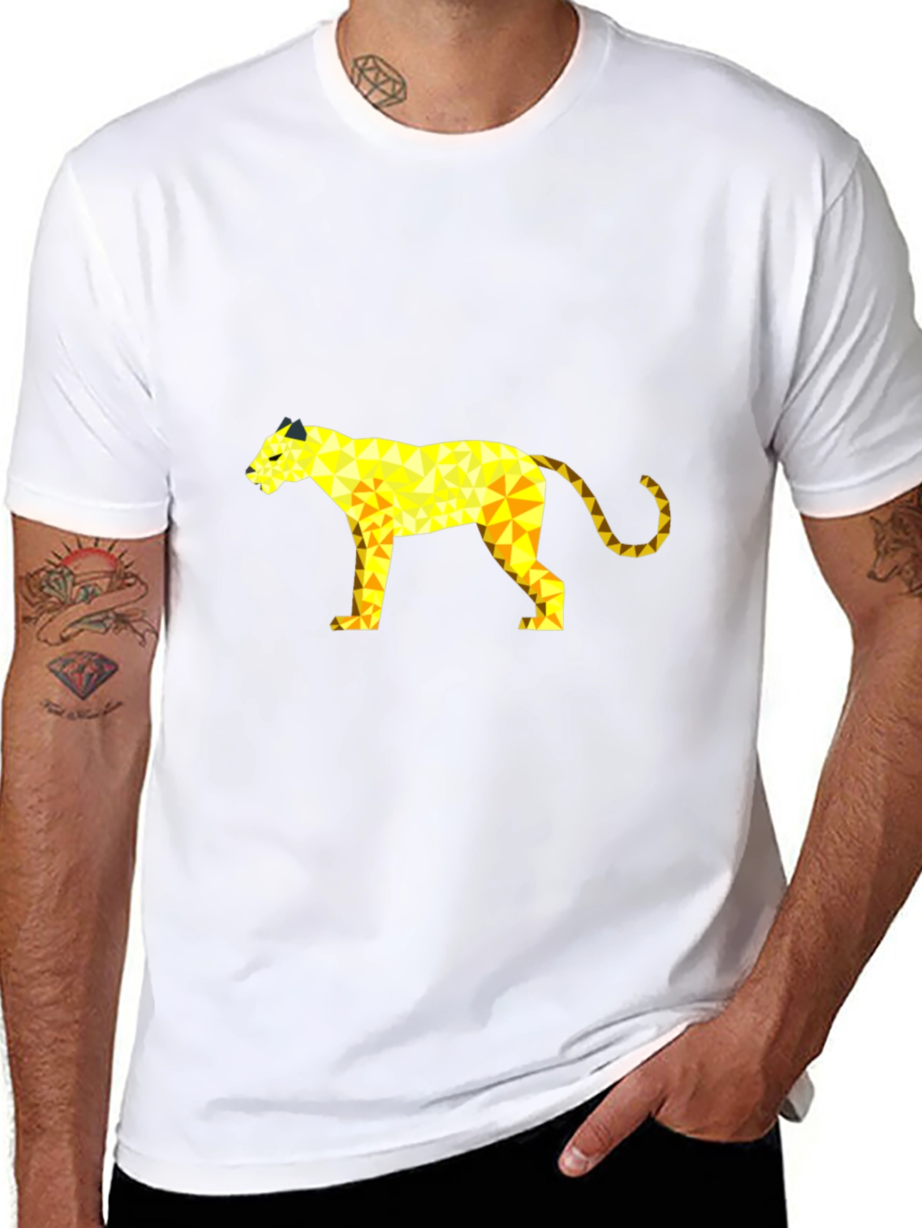 Geometric Panther Graphic Tee - Black