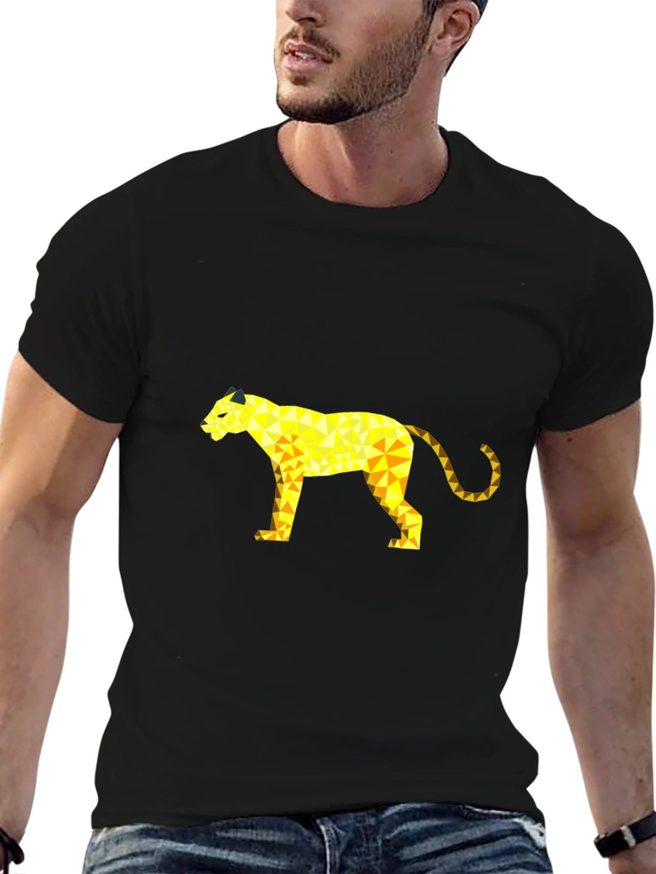 Geometric Panther Graphic Tee - Black