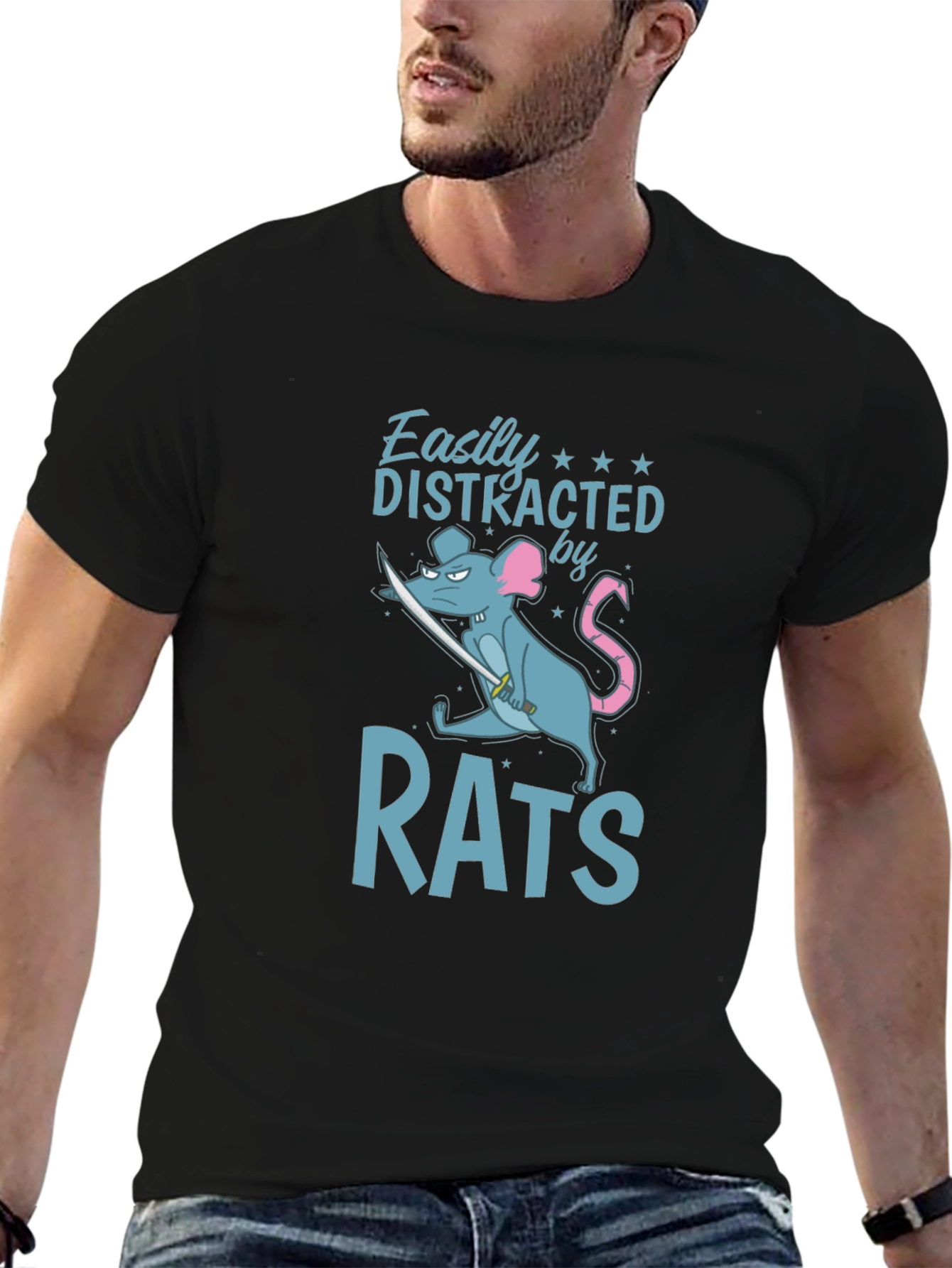 Easily Distracted by Rats Funny Graphic T-Shirt