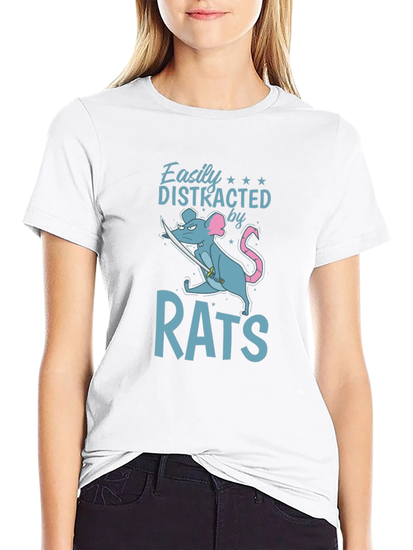 Easily Distracted by Rats Funny Graphic T-Shirt