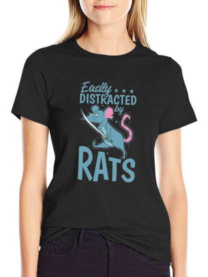 Easily Distracted by Rats Funny Graphic T-Shirt