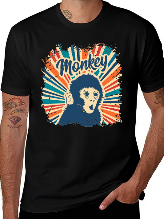 Retro Monkey Graphic T-Shirt - Vintage Style Cotton Tee