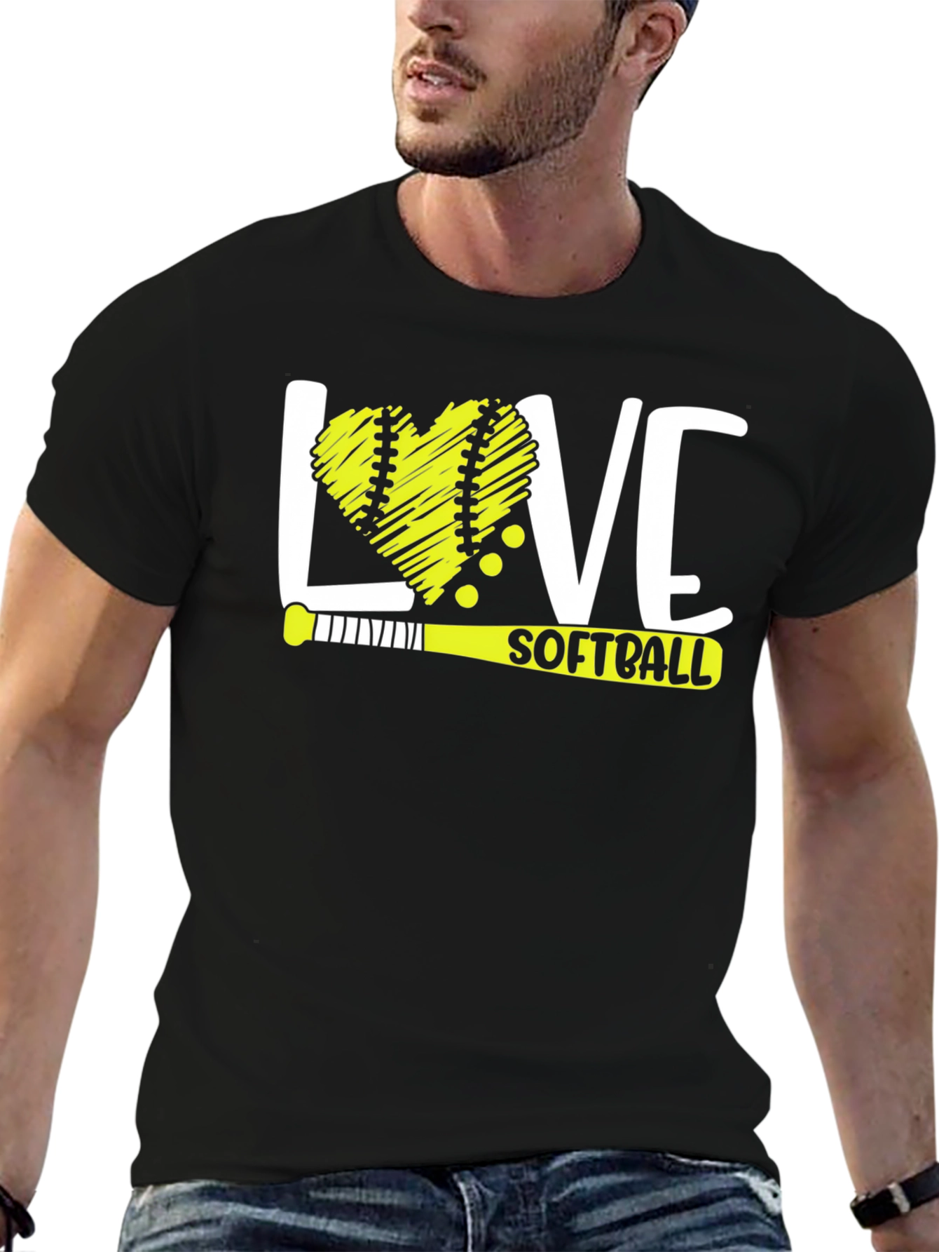 Love Softball T-Shirt - Heart Ball & Bat Design