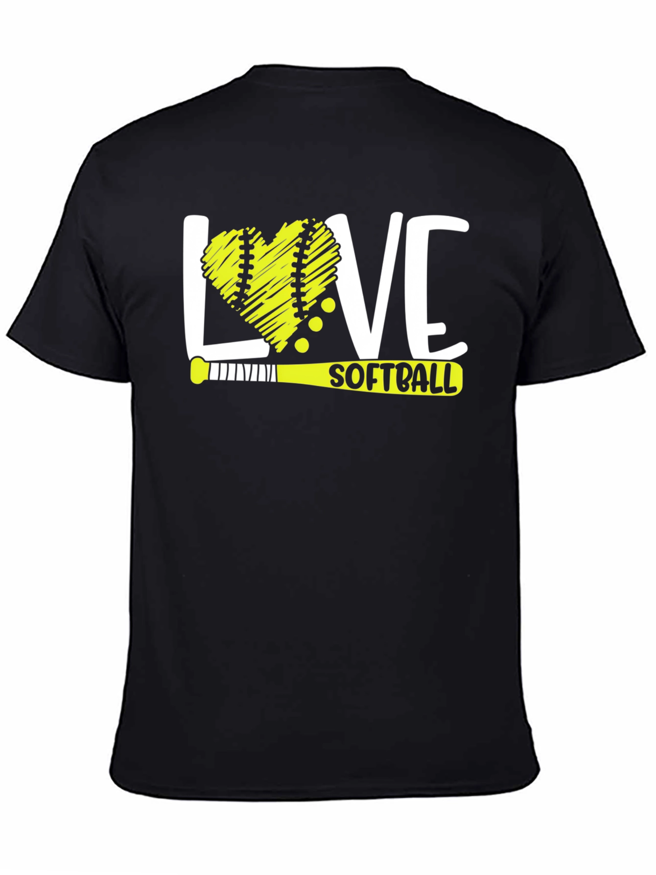 Love Softball T-Shirt - Heart Ball & Bat Design