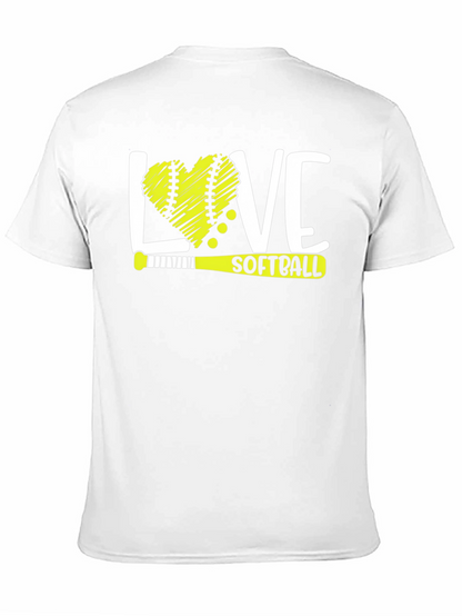 Love Softball T-Shirt - Heart Ball & Bat Design