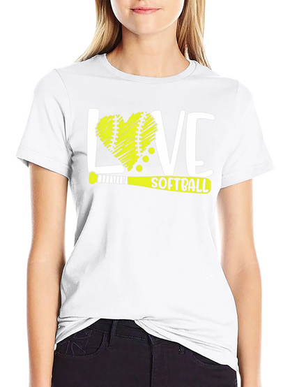Love Softball T-Shirt - Heart Ball & Bat Design