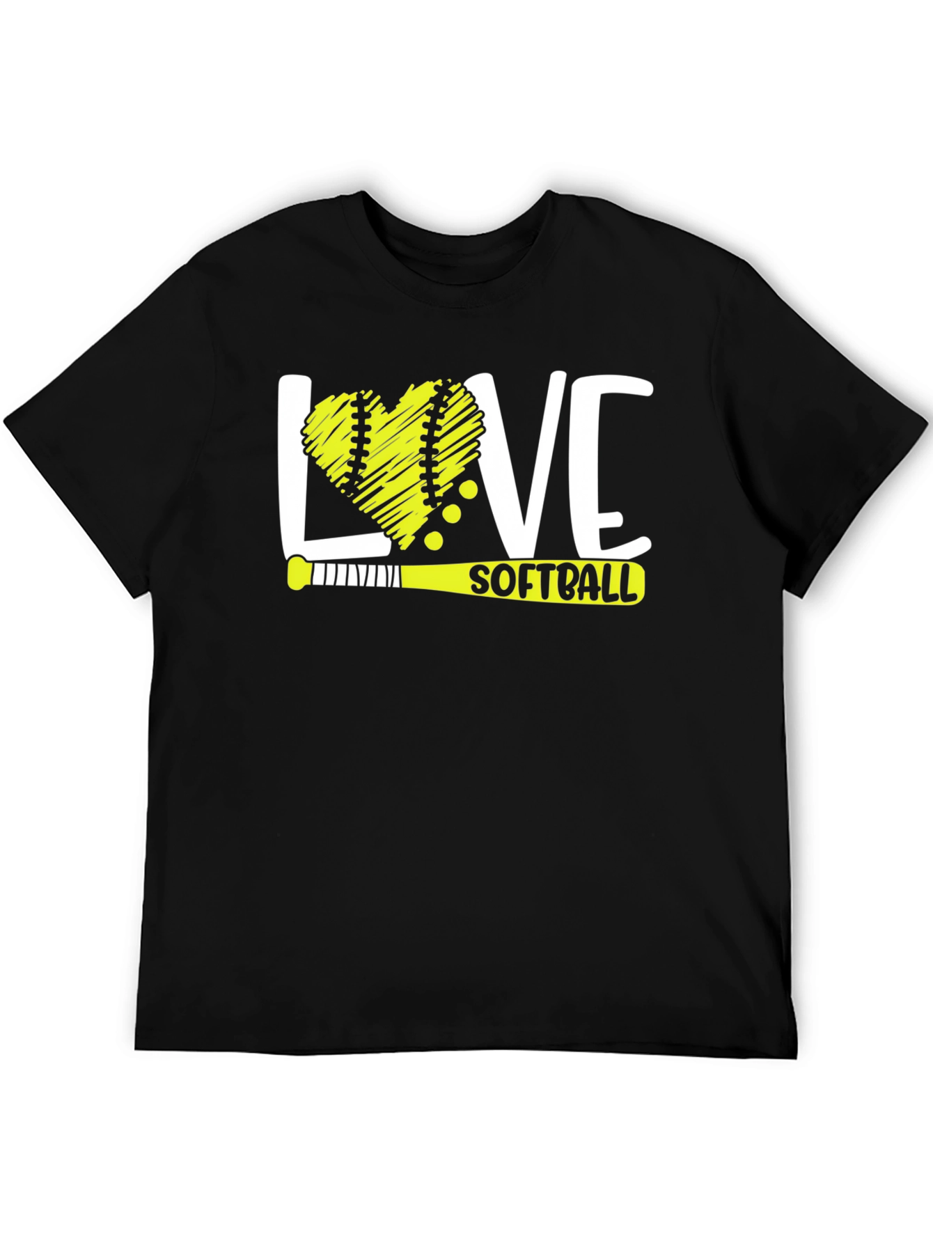 Love Softball T-Shirt - Heart Ball & Bat Design