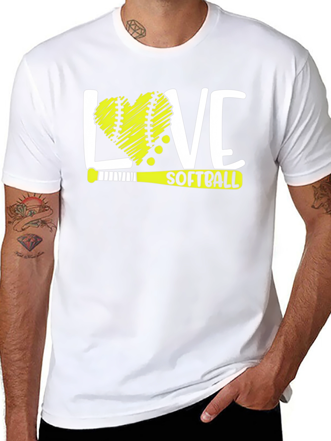 Love Softball T-Shirt - Heart Ball & Bat Design