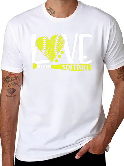 Love Softball T-Shirt - Heart Ball & Bat Design