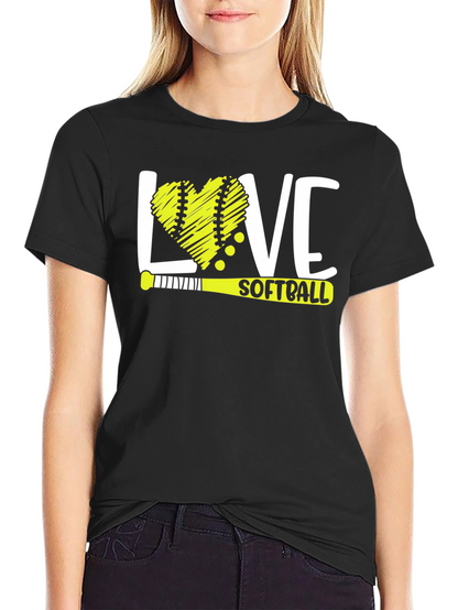 Love Softball T-Shirt - Heart Ball & Bat Design
