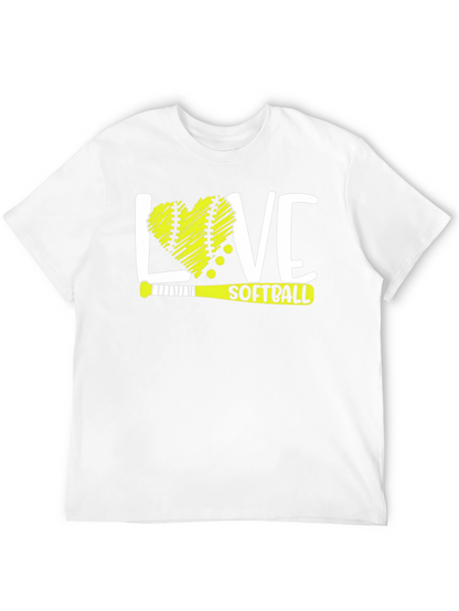 Love Softball T-Shirt - Heart Ball & Bat Design