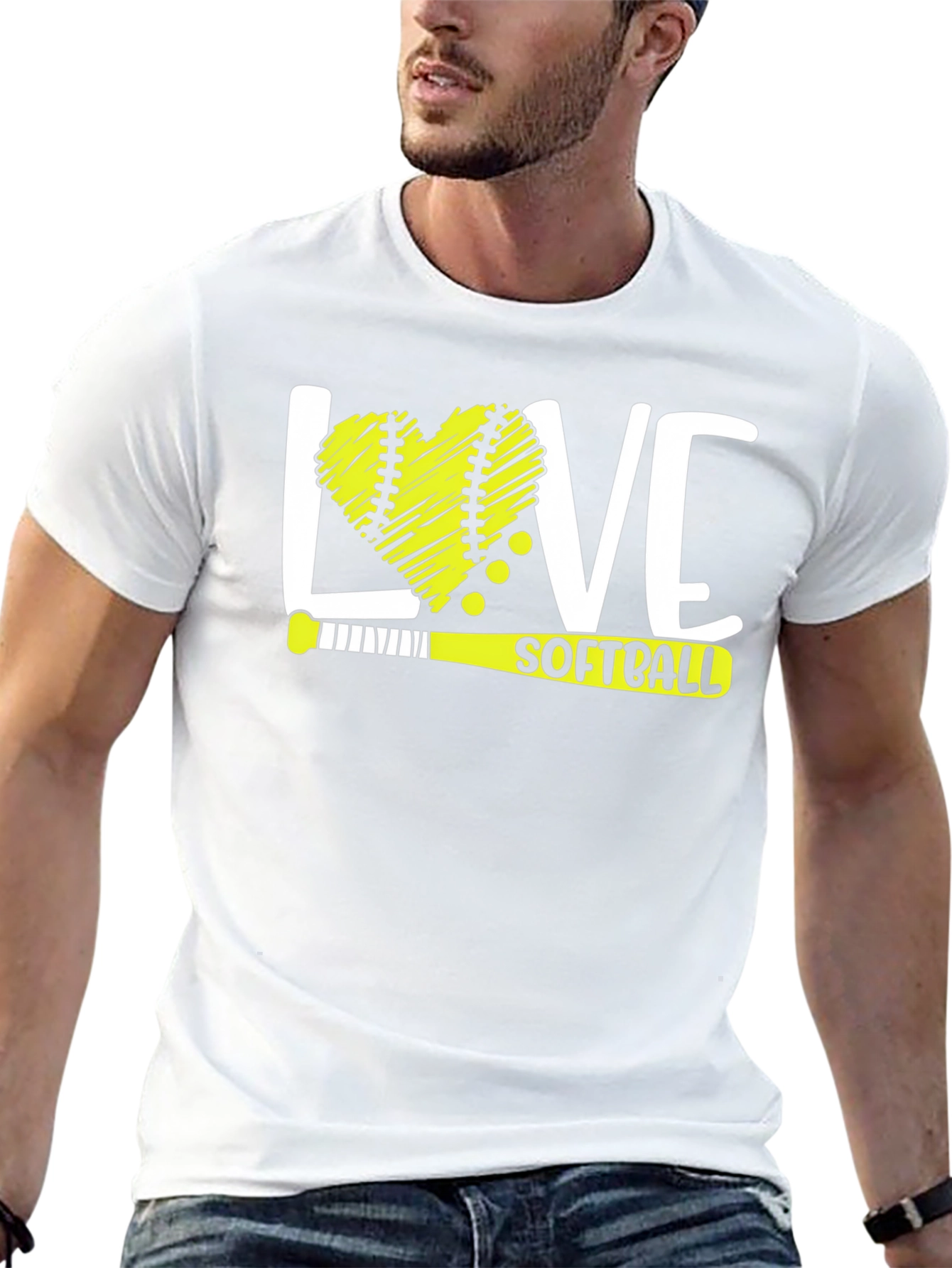 Love Softball T-Shirt - Heart Ball & Bat Design