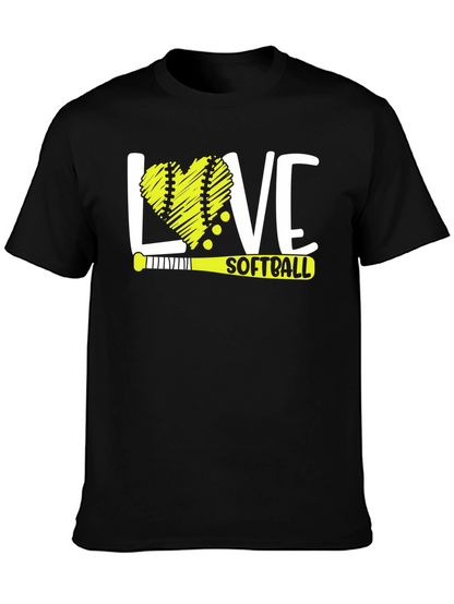 Love Softball T-Shirt - Heart Ball & Bat Design