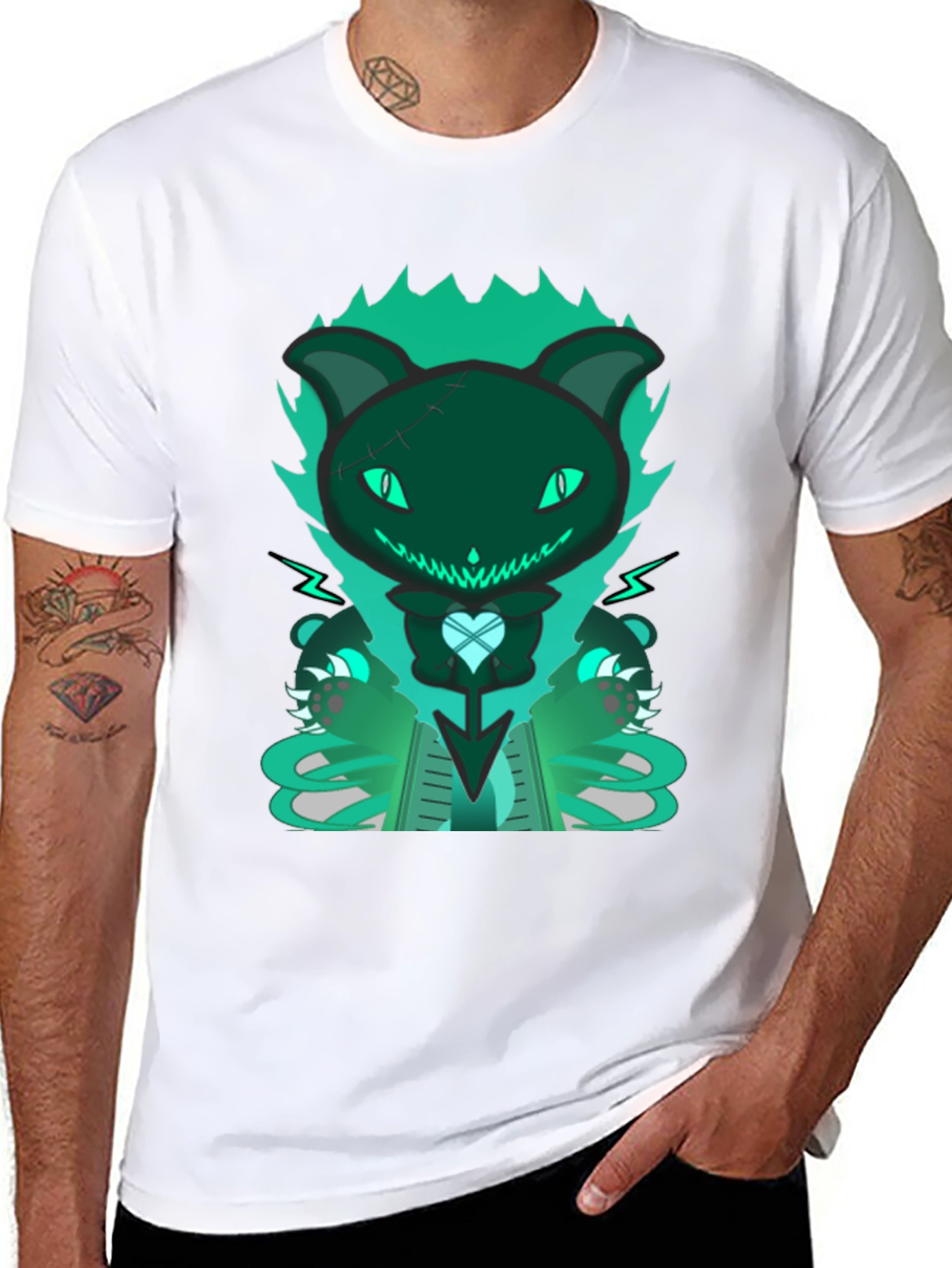 Gothic Cat Tee - Dark & Playful Design