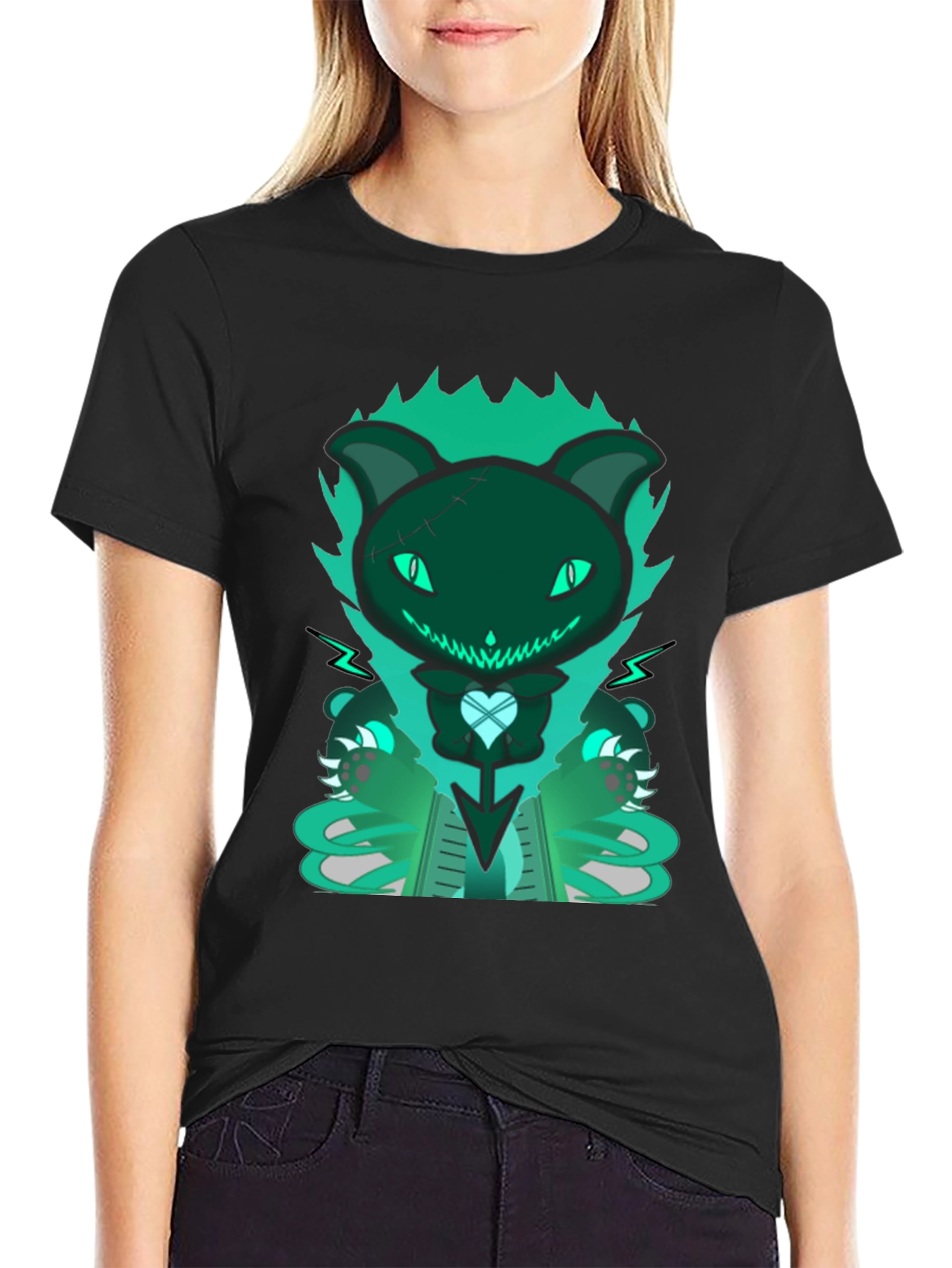 Gothic Cat Tee - Dark & Playful Design