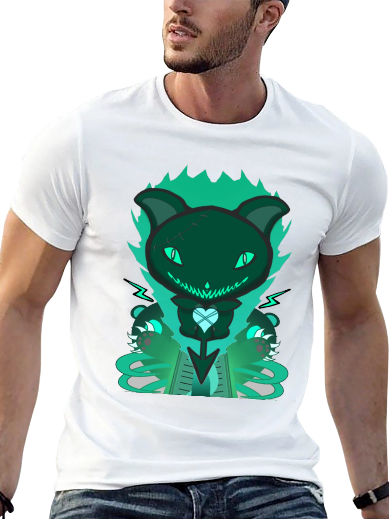 Gothic Cat Tee - Dark & Playful Design