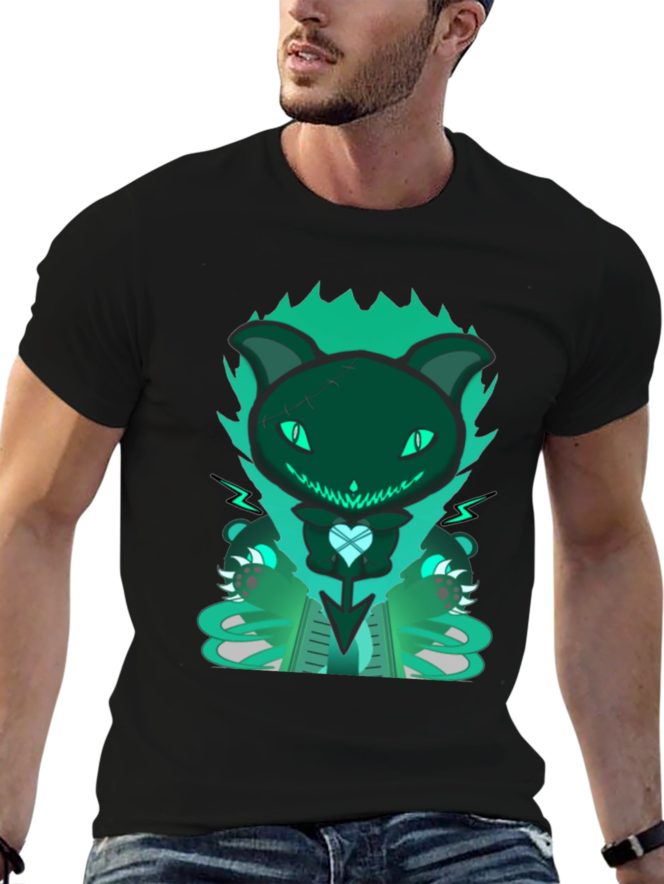 Gothic Cat Tee - Dark & Playful Design