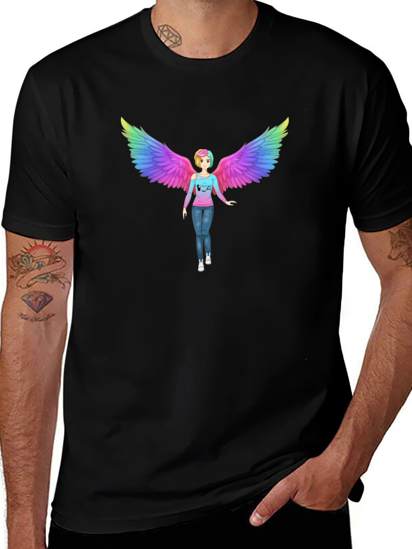 Rainbow Angel Wings Graphic Tee - Unisex