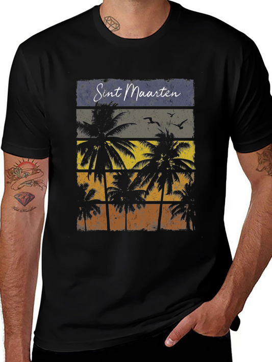 Sint Maarten Palm Tree Black T-Shirt