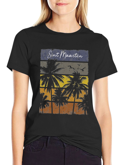 Sint Maarten Palm Tree Black T-Shirt