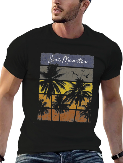 Sint Maarten Palm Tree Black T-Shirt