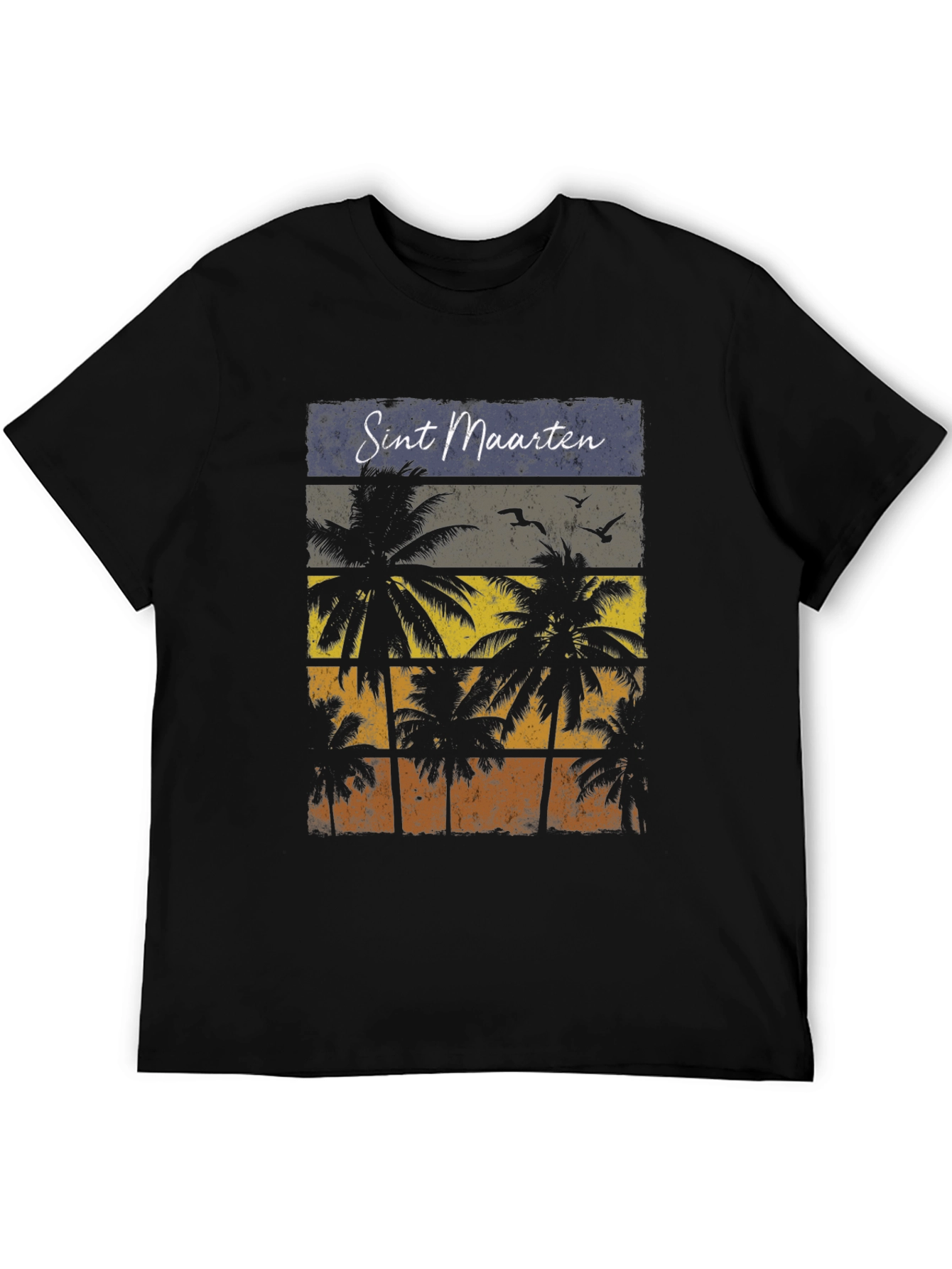 Sint Maarten Palm Tree Black T-Shirt
