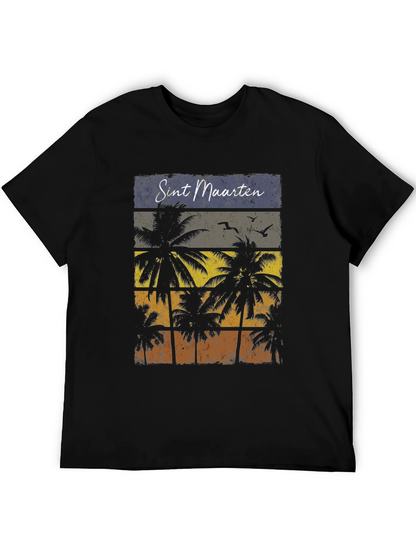Sint Maarten Palm Tree Black T-Shirt