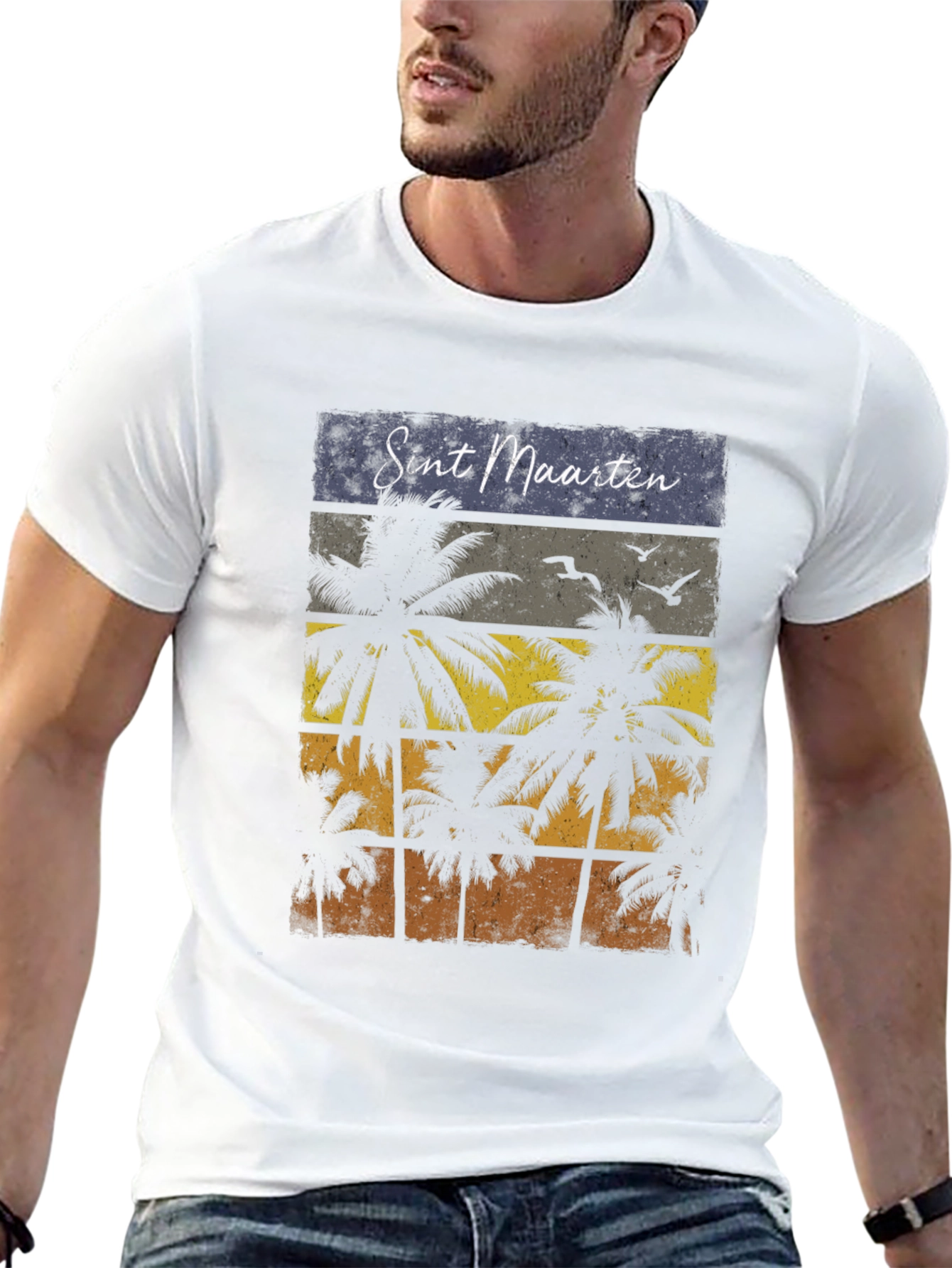 Sint Maarten Palm Tree Black T-Shirt