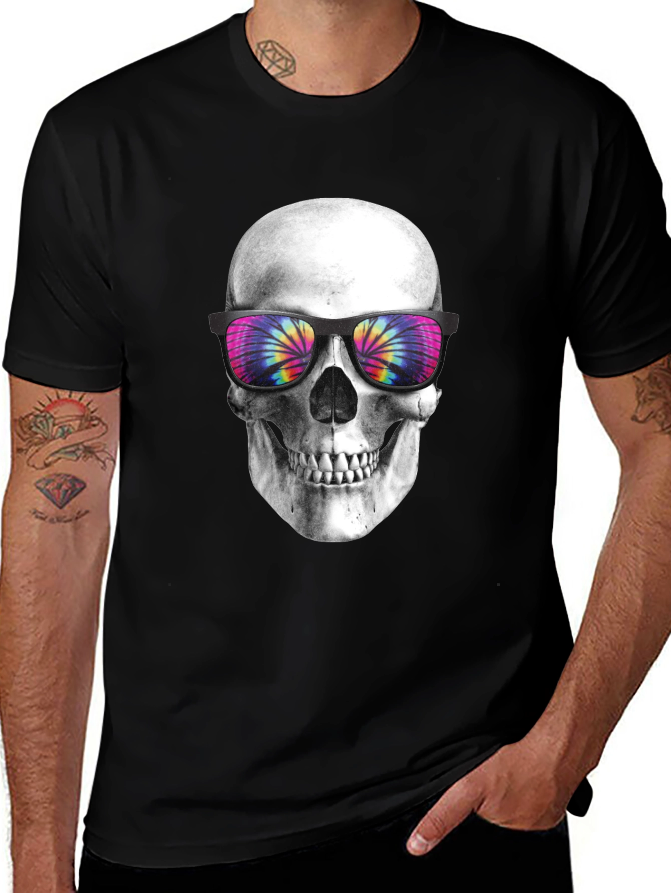 Skull with Tie-Dye Sunglasses Graphic T-Shirt