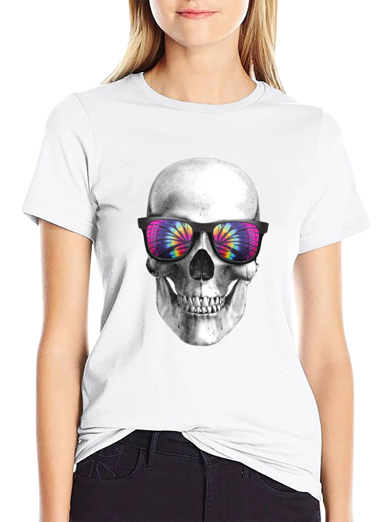 Skull with Tie-Dye Sunglasses Graphic T-Shirt