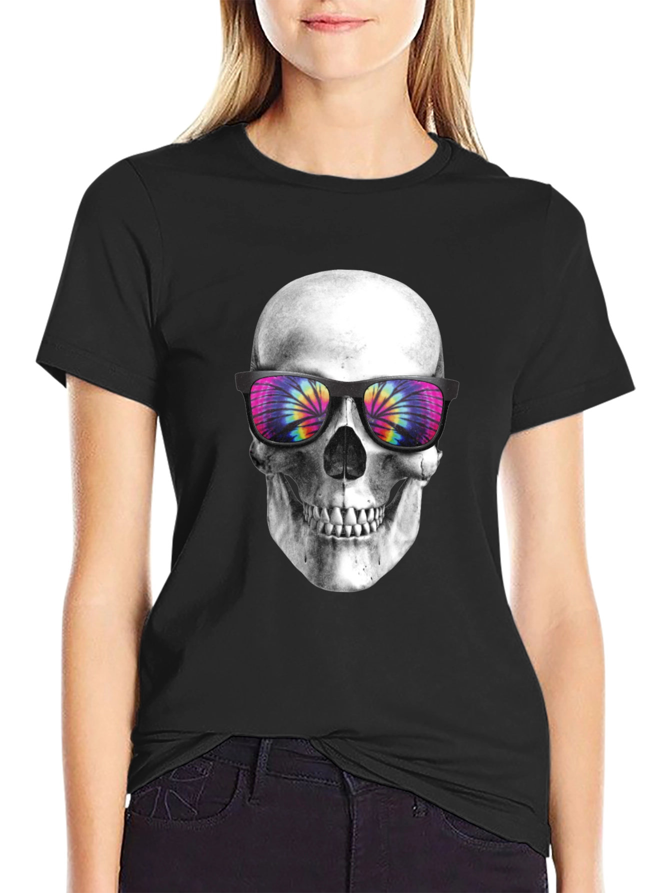 Skull with Tie-Dye Sunglasses Graphic T-Shirt