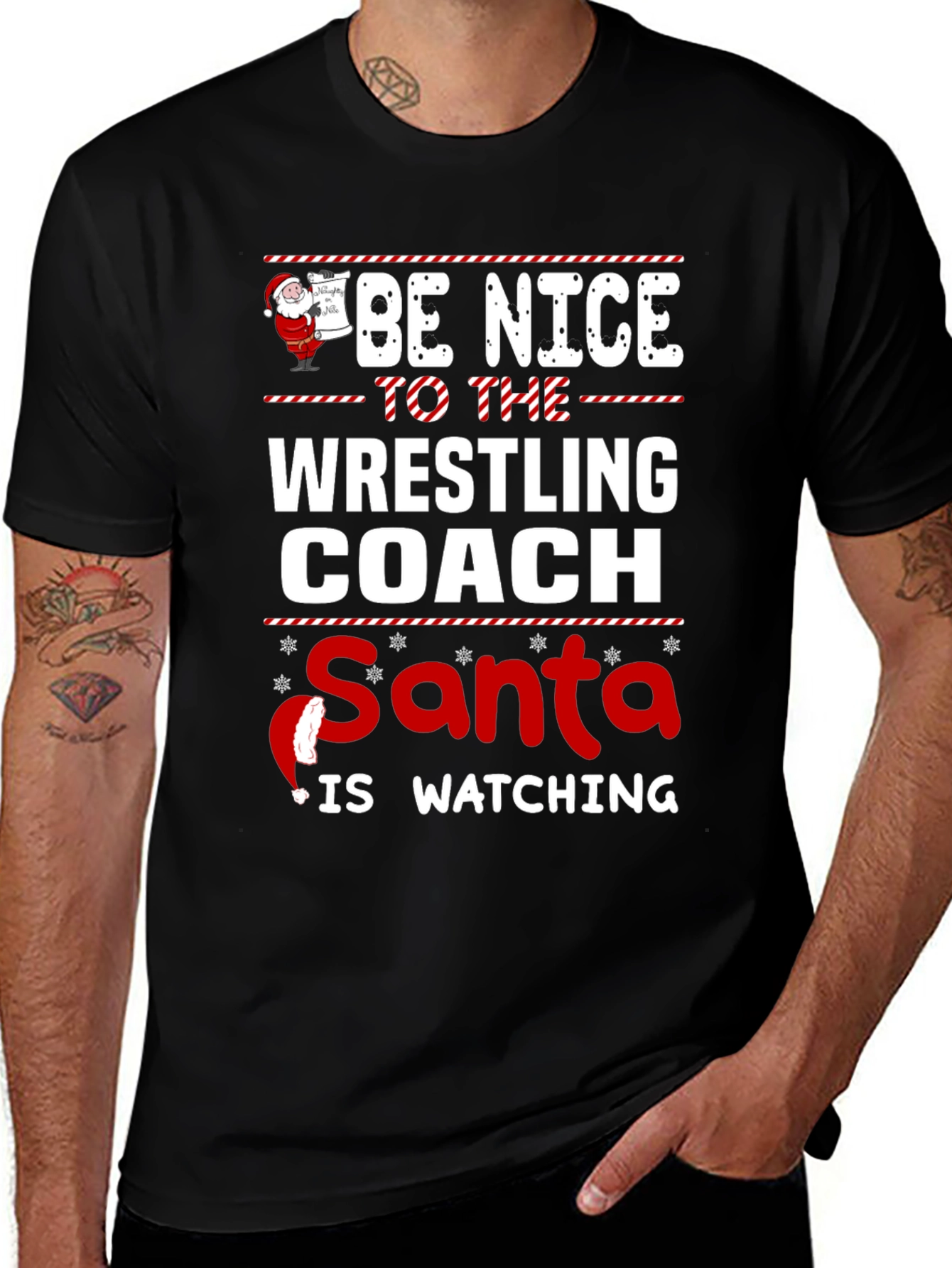 Funny Wrestling Coach Christmas Santa Watching T-Shirt