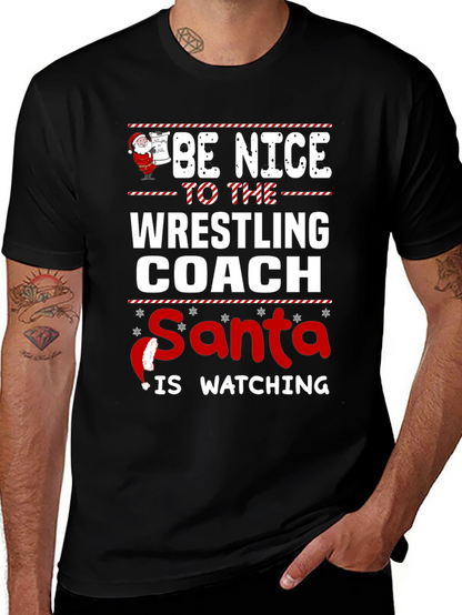 Funny Wrestling Coach Christmas Santa Watching T-Shirt