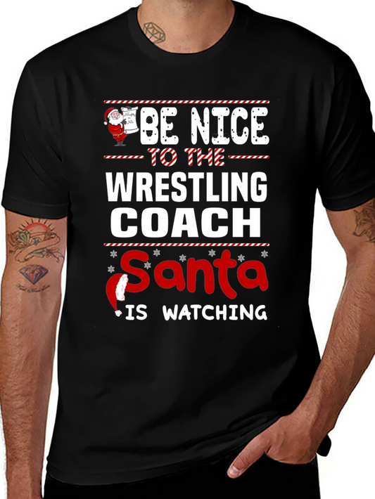 Funny Wrestling Coach Christmas Santa Watching T-Shirt